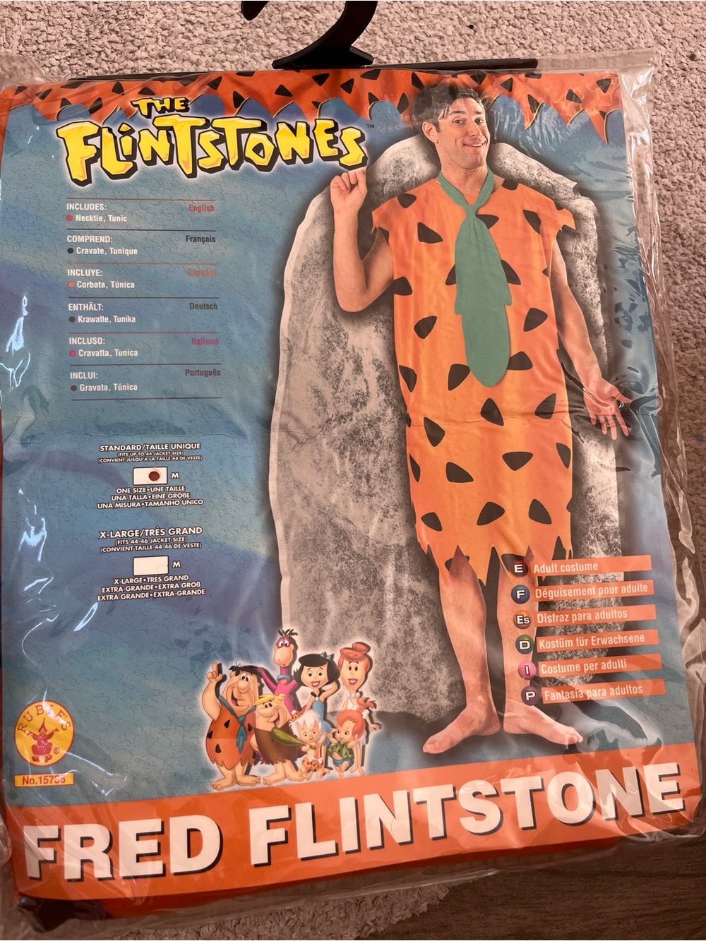 Rubie's Orange and Black Fred Flintstone Tunic with Green Tie